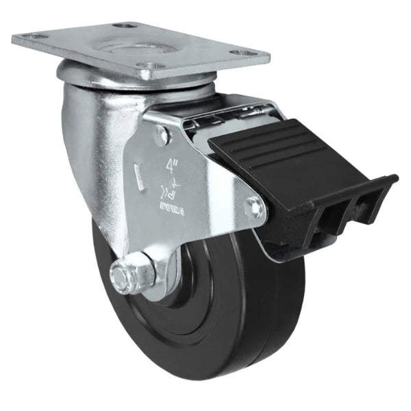 Durastar 4" x 1-1/4" Soft Rubber Swivel Caster - 220 lb Capacity, Choose Top Plate Option Durastar