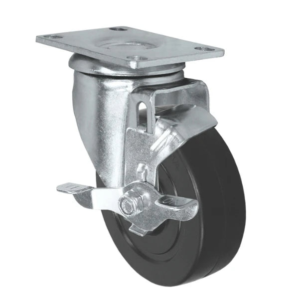Durastar 4" x 1-1/4" Soft Rubber Swivel Caster - 220 lb Capacity, Choose Top Plate Option Durastar