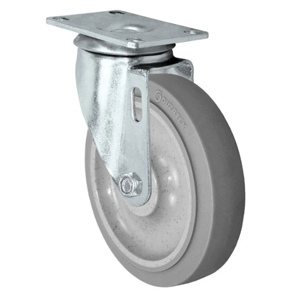 Durastar 5" x 1-1/4" Duratek High Tech Rubber Swivel Caster - 325 lb Capacity, Choose Top Plate Option Durastar