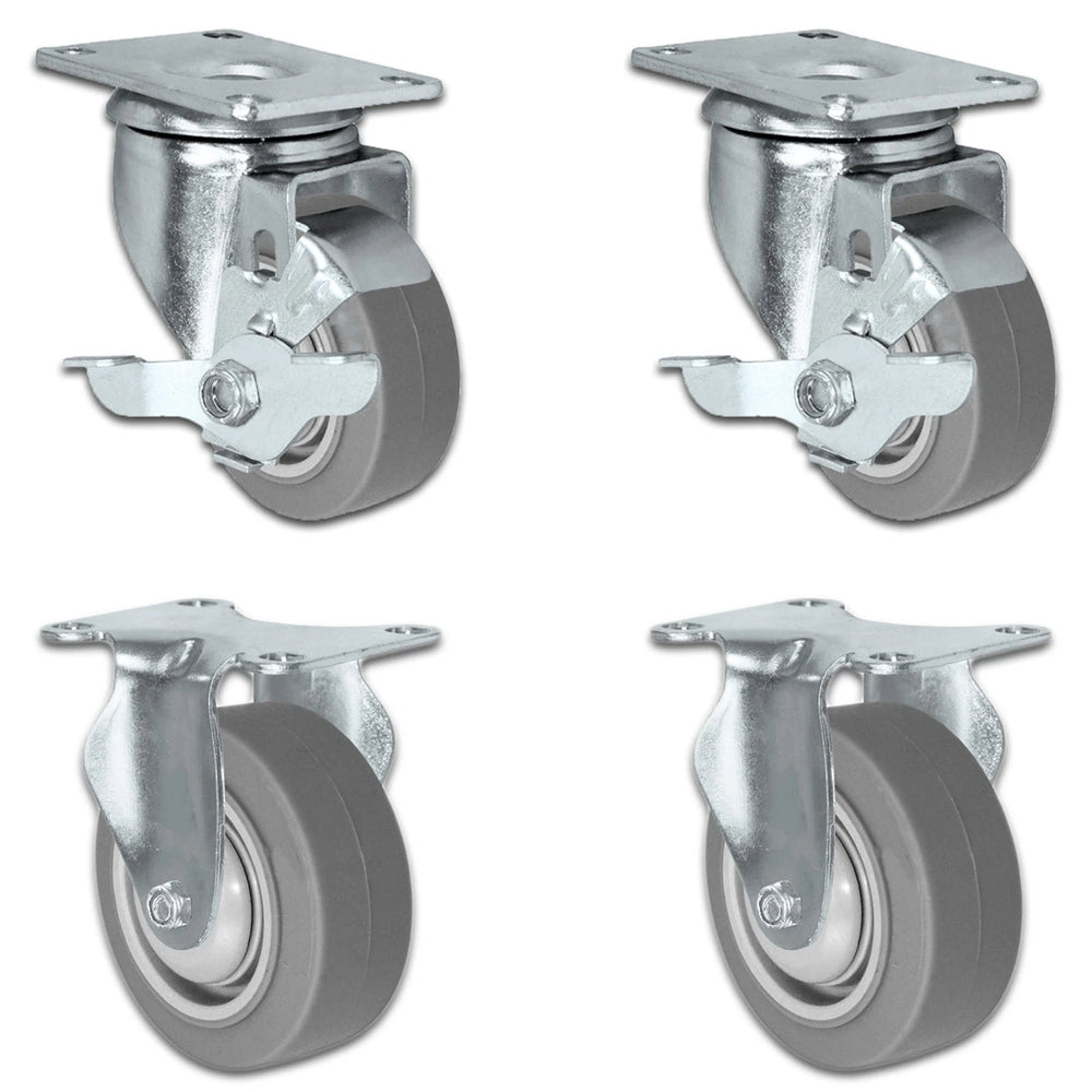 3" X 1.25" Thermo Plastic Rubber Caster Set of 4 - 2 Locking Swivel Casters & 2 Rigid - 900 lbs Capacity Per Set CasterHQ
