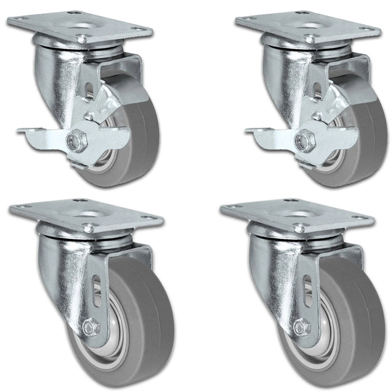3" X 1.25" Thermo Plastic Rubber Caster Set of 4 - 2 Locking Swivel Casters & 2 Non Locking Swivel - 900 lbs Capacity Per Set CasterHQ