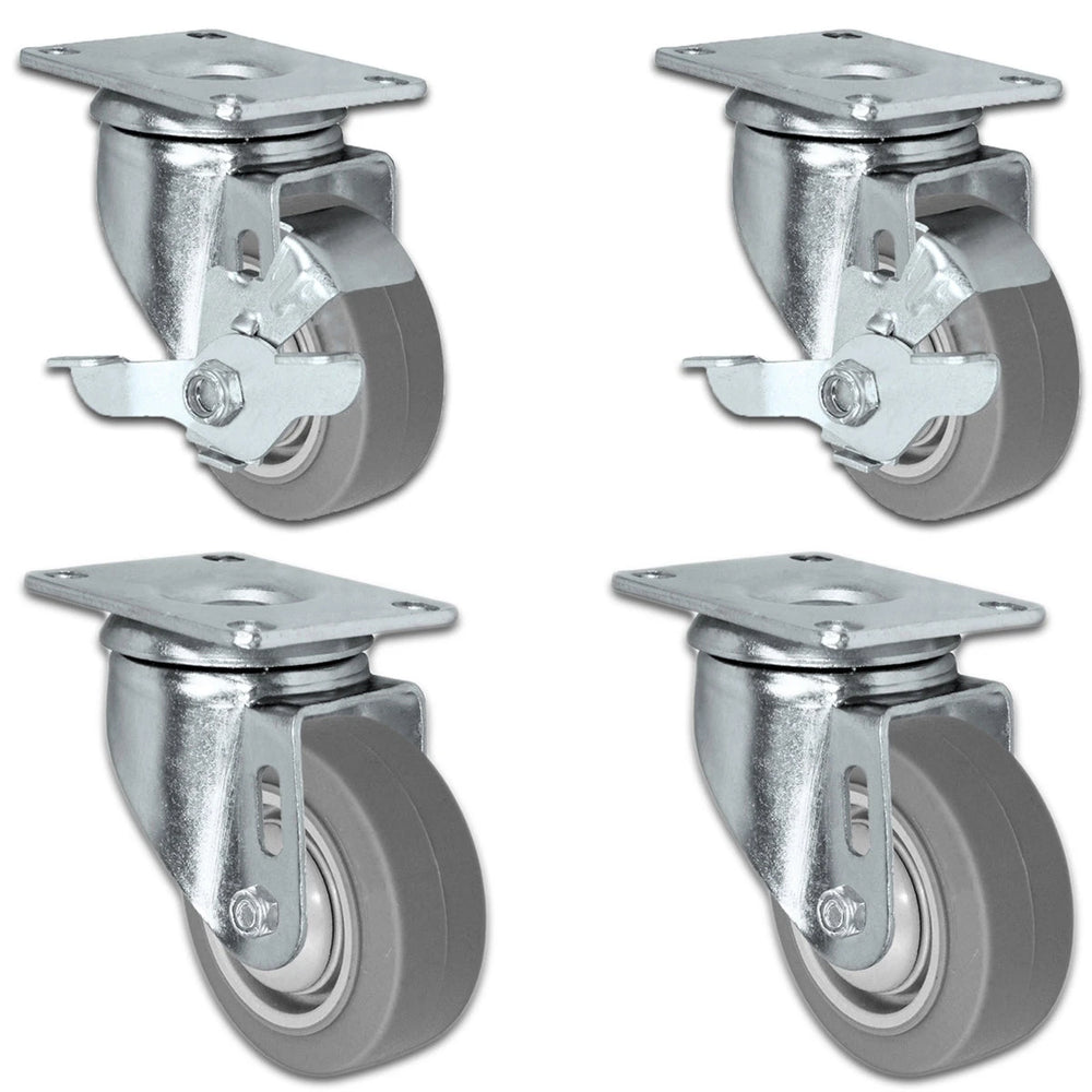 3" X 1.25" Thermo Plastic Rubber Caster Set of 4 - 2 Locking Swivel Casters & 2 Non Locking Swivel - 900 lbs Capacity Per Set CasterHQ