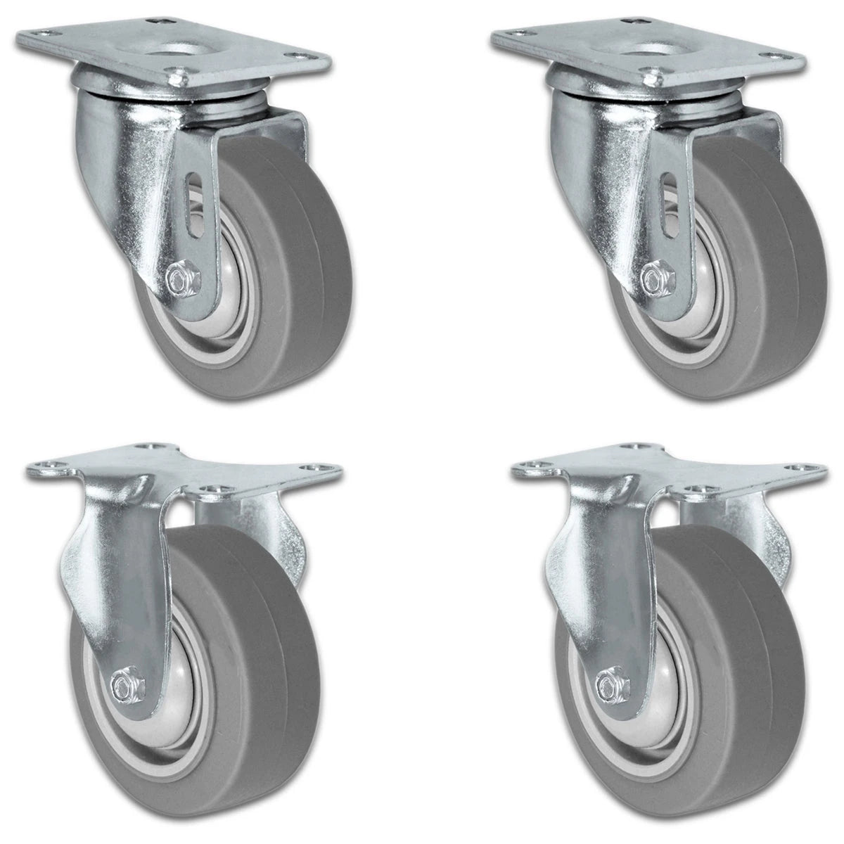 3" X 1.25" Thermo Plastic Rubber Caster Set of 4 - 2 Swivel & 2 Rigid Casters - 900 lbs Capacity Per Set CasterHQ