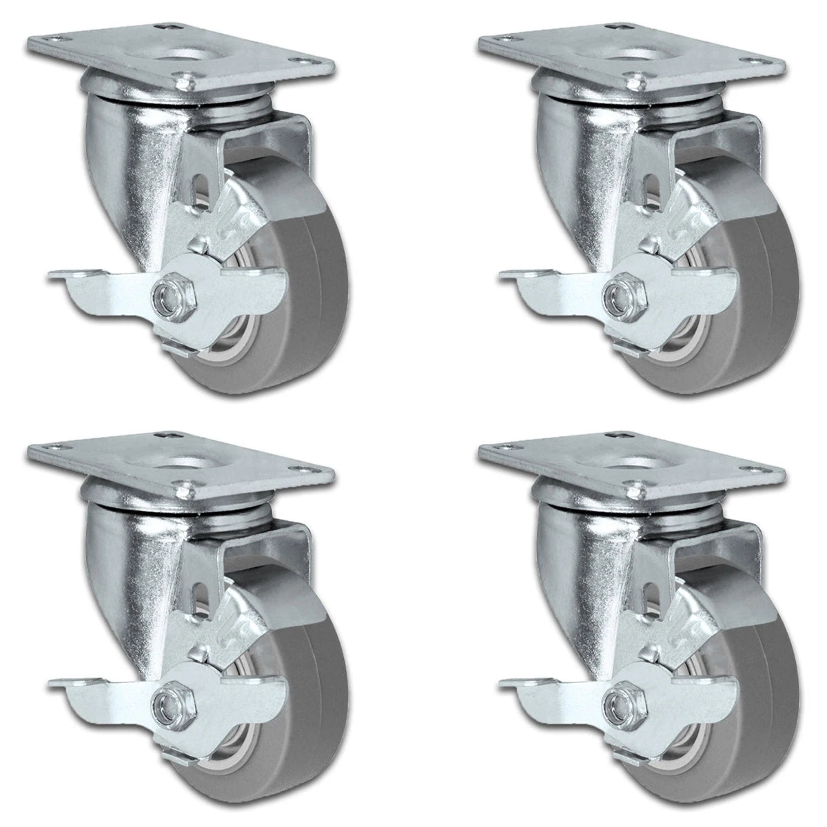 3" X 1.25" Thermo Plastic Rubber Caster Set of 4 - All Swivel Locking Casters - 900 lbs Capacity Per Set CasterHQ
