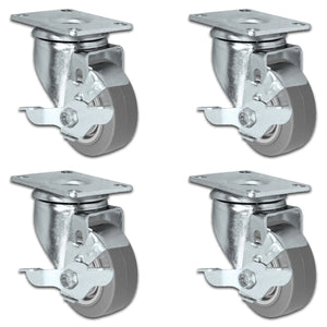 3" X 1.25" Thermo Plastic Rubber Caster Set of 4 - All Swivel Locking Casters - 900 lbs Capacity Per Set CasterHQ