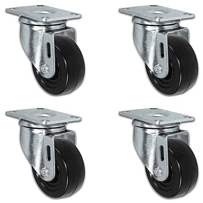 3" X 1.25" Black Hard Rubber Caster Set of 4 - All Swivel Casters - 1,100 lbs Capacity Per Set CasterHQ
