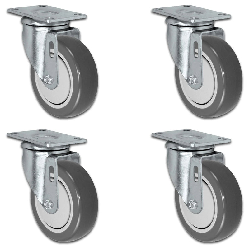 3" X 1.25" Gray Polyurethane on Polyolefin Caster Set of 4 - All Swivel Casters - 1,000 lbs Capacity Per Set CasterHQ