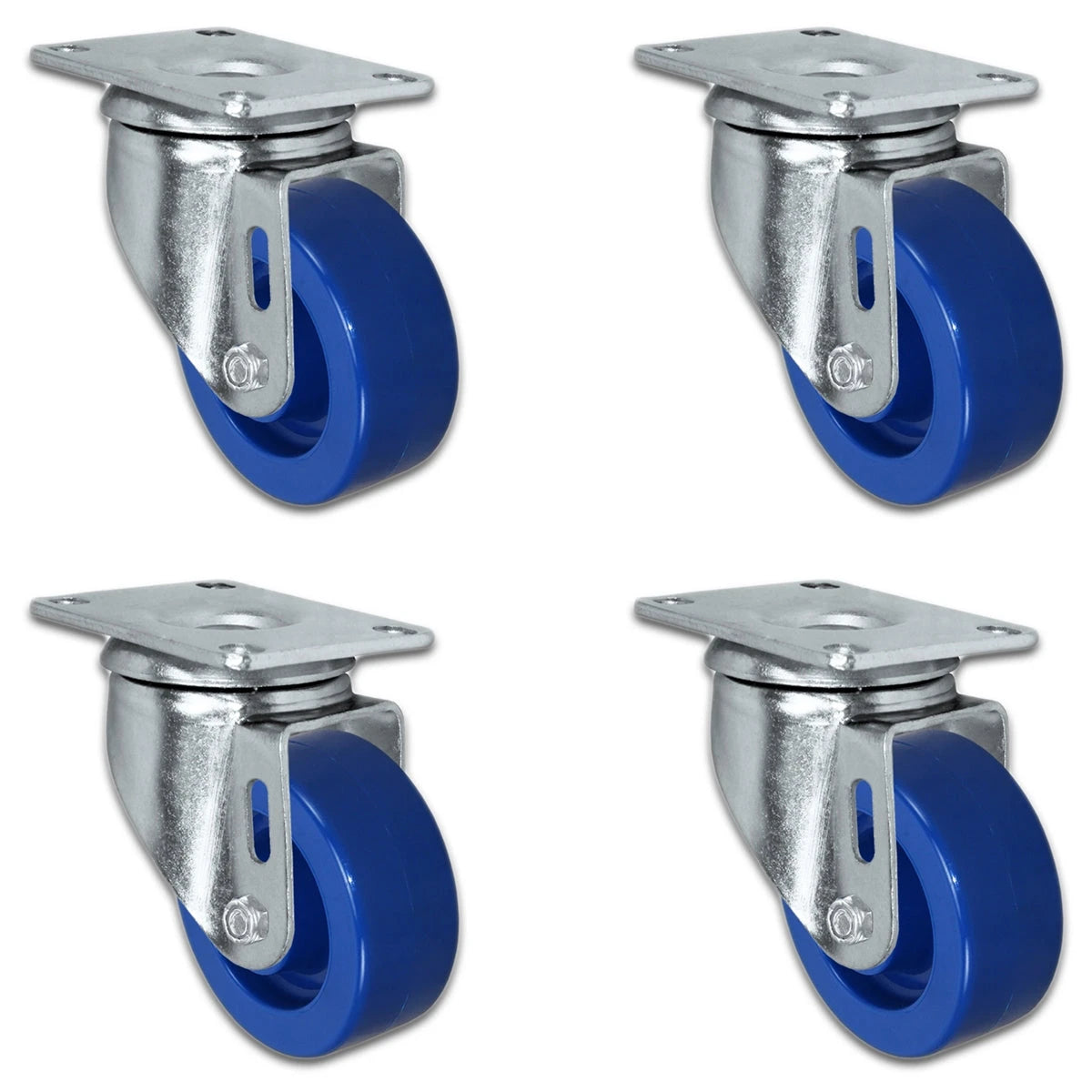 3" X 1.25" Blue Solid Polyurethane Caster Set of 4 - All Swivel Casters - 1,200 lbs Capacity Per Set CasterHQ