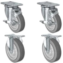 5" X 1.25" Thermo Plastic Rubber Caster Set of 4 - 2 Locking Swivel Casters & 2 Rigid - 1,260 lbs Capacity Per Set CasterHQ