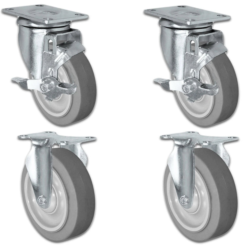 5" X 1.25" Thermo Plastic Rubber Caster Set of 4 - 2 Locking Swivel Casters & 2 Rigid - 1,260 lbs Capacity Per Set CasterHQ
