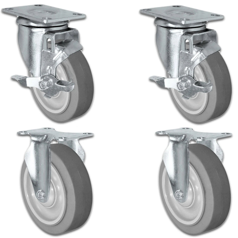 5" X 1.25" Thermo Plastic Rubber Caster Set of 4 - 2 Locking Swivel Casters & 2 Rigid - 1,260 lbs Capacity Per Set CasterHQ