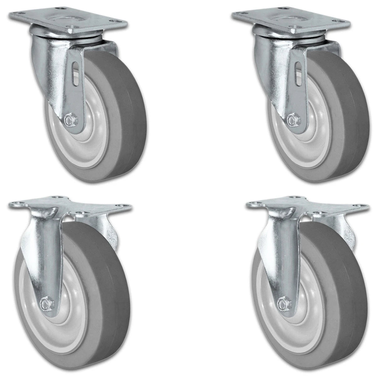 4" X 1.25" Thermo Plastic Rubber Caster Set of 4 - 2 Swivel & 2 Rigid Casters - 1,200 lbs Capacity Per Set CasterHQ