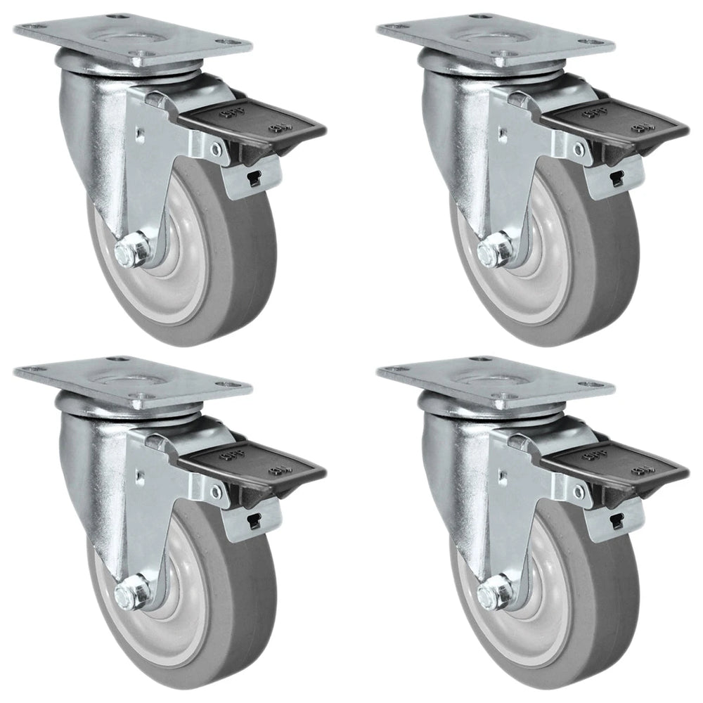 4" X 1.25" Thermo Plastic Rubber Caster Set of 4 - Swivel Front Locking Casters - 1,200 lbs Capacity Per Set CasterHQ