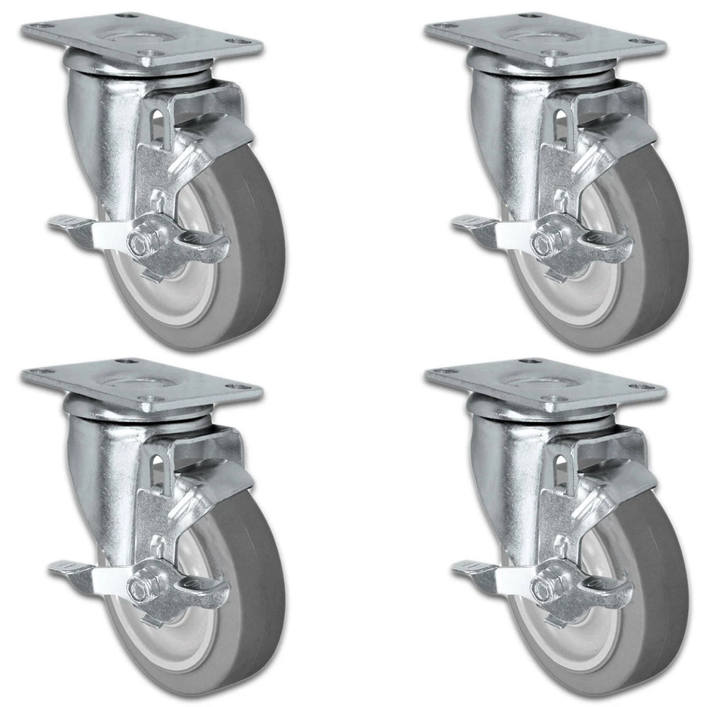 4" X 1.25" Thermo Plastic Rubber Caster Set of 4 - All Swivel Locking Casters - 1,200 lbs Capacity Per Set CasterHQ