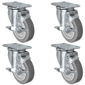 4" X 1.25" Thermo Plastic Rubber Caster Set of 4 - All Swivel Locking Casters - 1,200 lbs Capacity Per Set CasterHQ