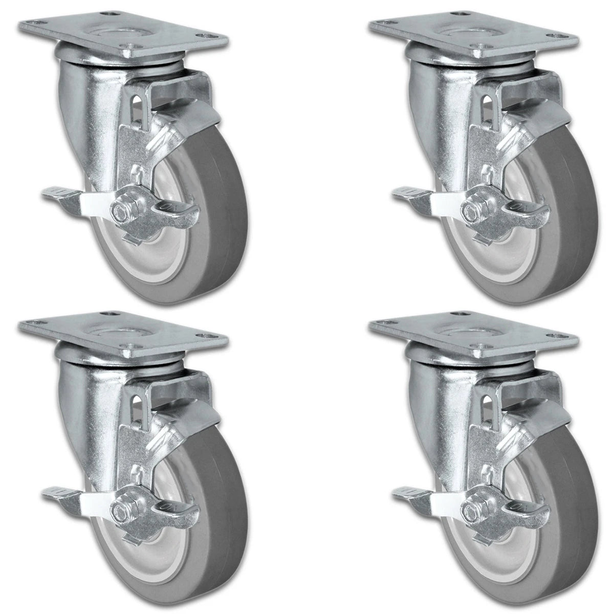 5" X 1.25" Thermo Plastic Rubber Caster Set of 4 - All Swivel Locking Casters - 1,260 lbs Capacity Per Set CasterHQ