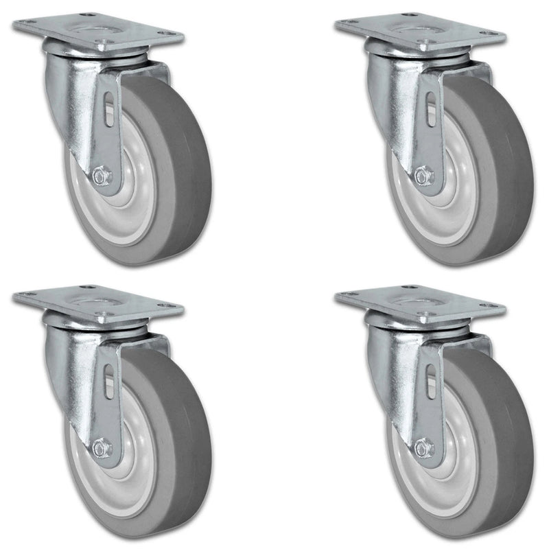 4" X 1.25" Thermo Plastic Rubber Wheel - Swivel Caster Set of 4 - 1,200 lbs Capacity Per Set CasterHQ