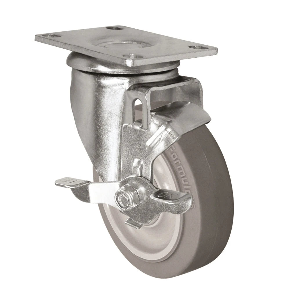 4" X 1.25" Light Duty TPR FX Formula XS Rubber Wheel - Swivel Caster with Top Locking Brake- 300 lbs Capacity CasterHQ