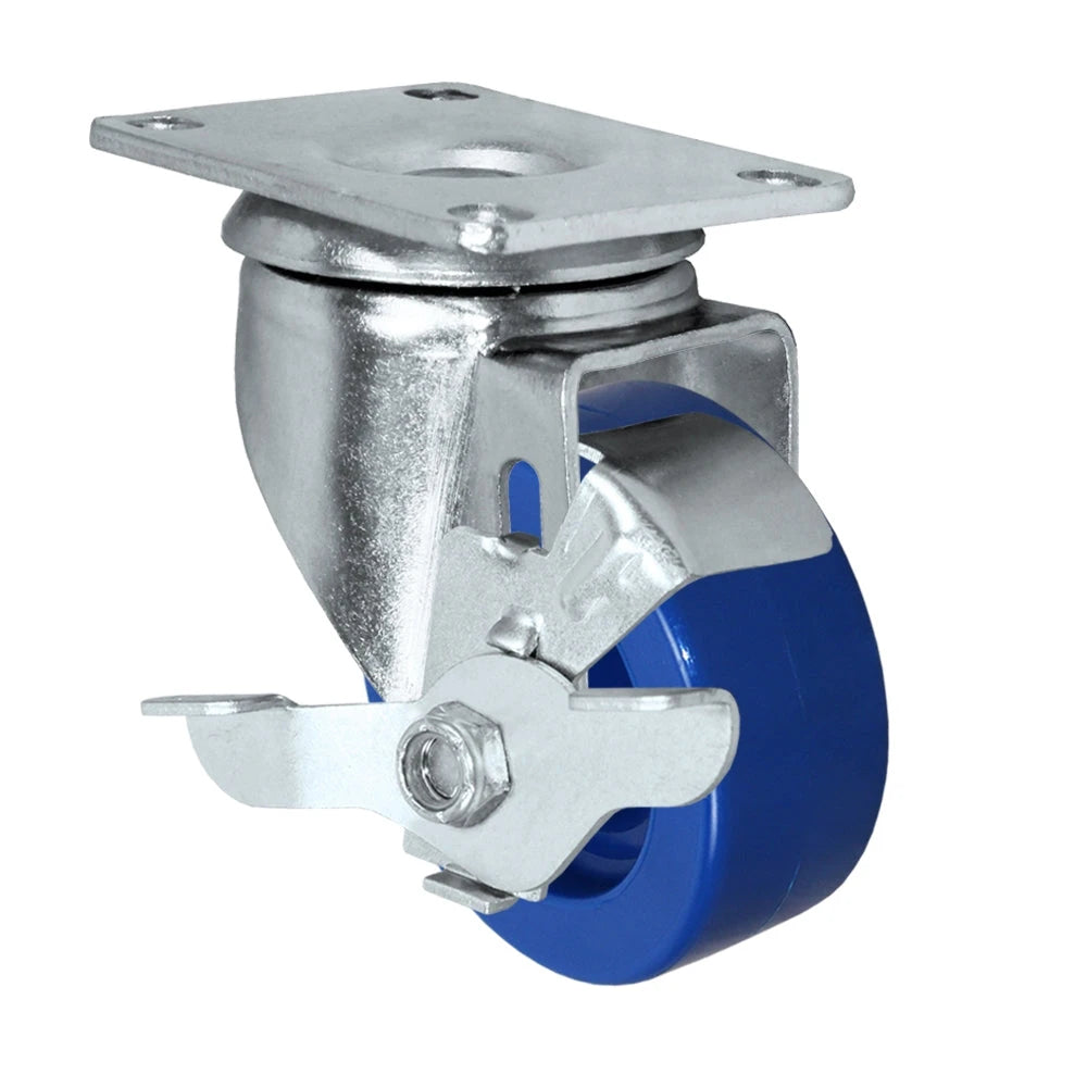 3" Solid Polyurethane Wheel | Swivel Caster with Brake | Plate Size: 2-3/8" x 3-5/8" | 300 lbs Capacity CasterHQ