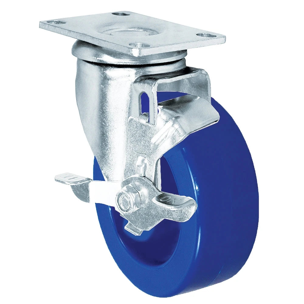 4" Solid Polyurethane Wheel | Swivel Caster with Top Locking Brake | Plate Size: 2-3/8" x 3-5/8" | 350 lbs Capacity CasterHQ