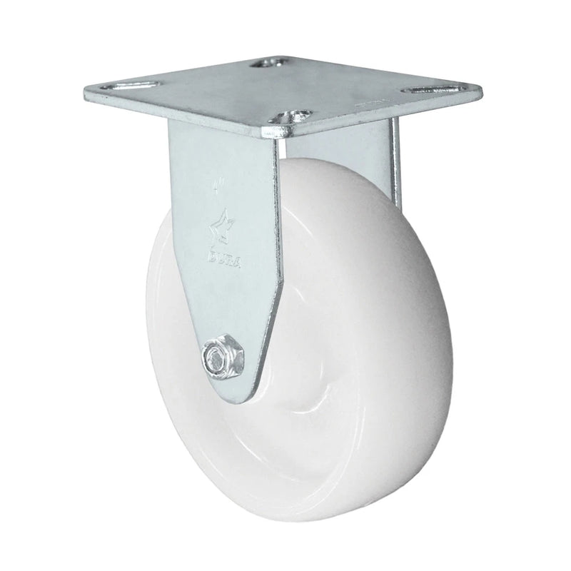 Durastar 3" x 1-1/4" Nylon Rigid Caster - 300 Load Capacity w/ 3/8 Plain Bore, Choose Top Plate Option Durastar