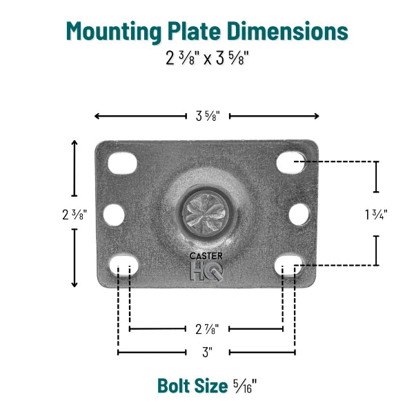Durastar 3" x 1-1/4" Polyolefin Rigid Caster - 250 Load Capacity, Choose Top Plate Option Durastar
