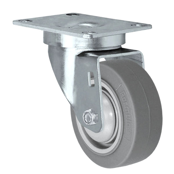 Durastar 3" x 1-1/4" FX Thermoplastic Rubber Swivel Caster - 225 Load Capacity, 2-3/8" x 3-5/8" Top Plate Durastar