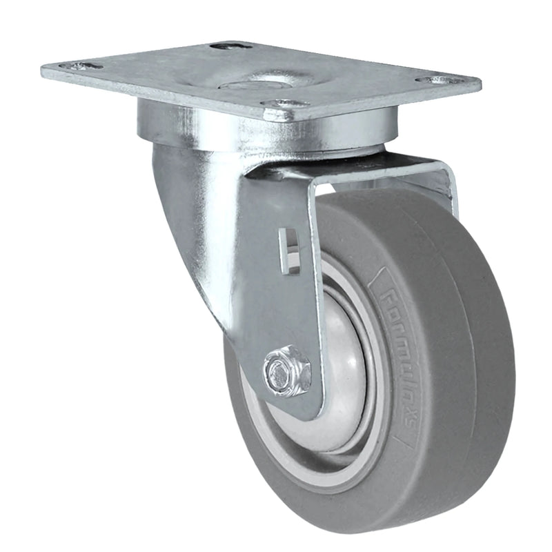 Durastar 3" x 1-1/4" FX Thermoplastic Rubber Swivel Caster - 225 Load Capacity, 2-3/8" x 3-5/8" Top Plate Durastar