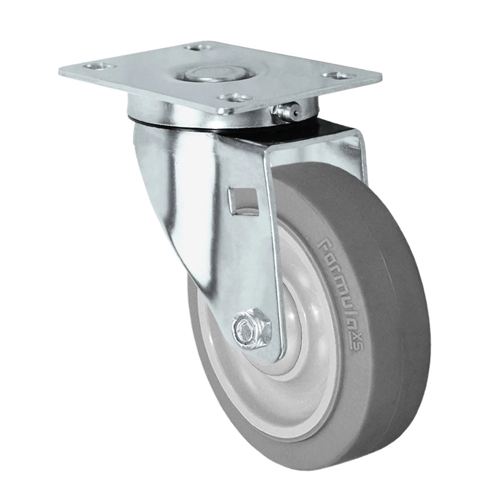 Durastar 4" x 1-1/4" FX Thermoplastic Rubber Swivel Caster - 300 Load Capacity w/ Precision Small Thread Guard , Choose Top Plate Option Durastar
