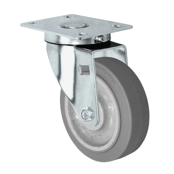 Durastar 4" x 1-1/4" Soft Rubber Swivel Caster - 220 Load Capacity w/ 3/8 Plain Bore, Choose Top Plate Option Durastar
