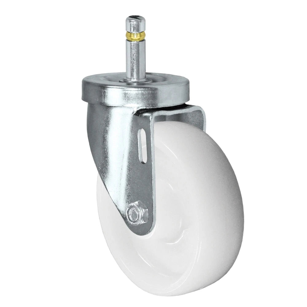 4" X 1-1/4" White Nylon Wheel - Swivel Caster - 7/16" x 1-3/8"  Grip Ring Stem Caster -  350 LBS Load Capacity CasterHQ