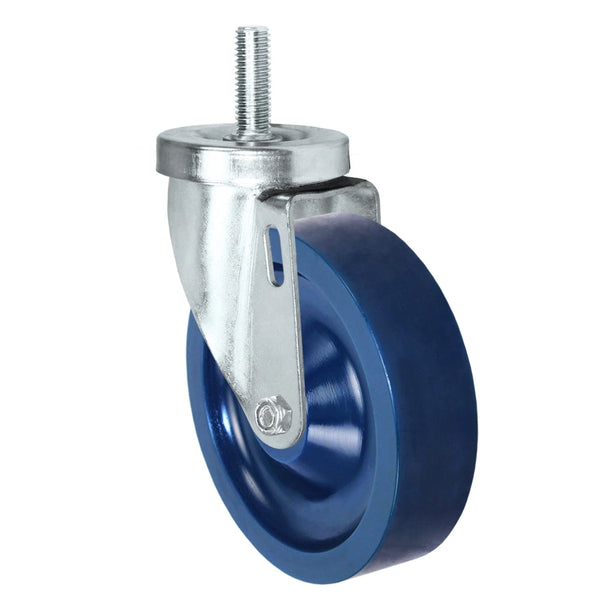 5" Threaded Stem Caster - Swivel Caster with Blue Solid Polyurethane Wheel - 350 lbs Per Caster - 1/2" x 1-1/2" Long Threaded Stem Caster CasterHQ