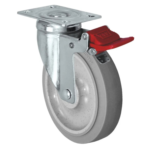 Durastar 4" x 1-1/4" Duratek High Tech Rubber Swivel Caster - 300 lb Capacity, 2-3/8" x 3-5/8" Top Plate Durastar