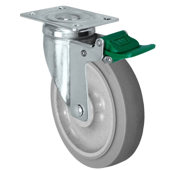 Durastar 4" x 1-1/4" Duratek High Tech Rubber Swivel Caster - 300 lb Capacity, 2-3/8" x 3-5/8" Top Plate Durastar