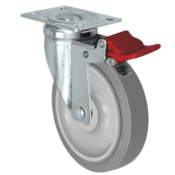 Durastar 5" x 1-1/4" FX Thermoplastic Rubber Swivel Caster - 315 lb Capacity, 2-3/8" x 3-5/8" Top Plate Durastar