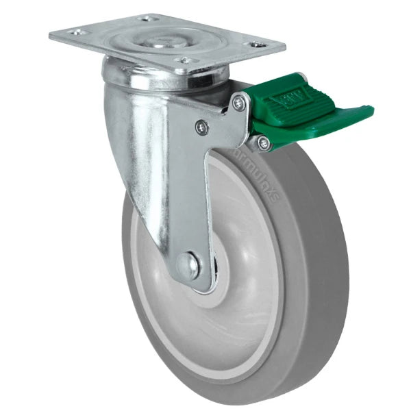 Durastar 5" x 1-1/4" FX Thermoplastic Rubber Swivel Caster - 315 lb Capacity, 2-3/8" x 3-5/8" Top Plate Durastar