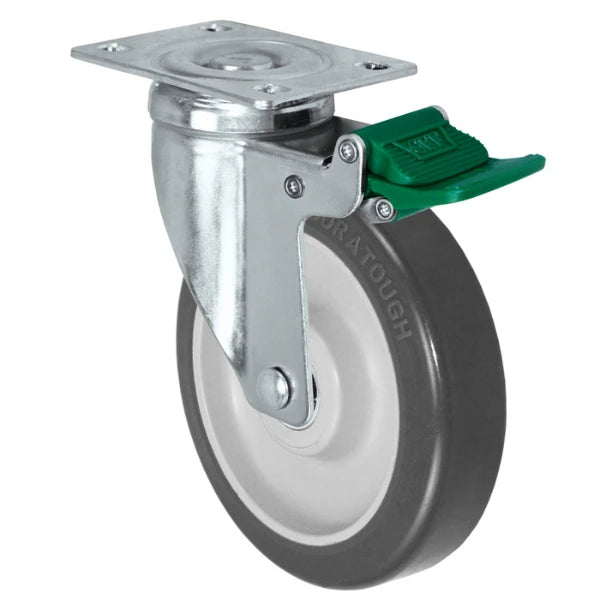 Durastar 5" x 1-1/4" Duratough Polyurethane on Polyolefin Swivel Caster - 350 lb Capacity, 2-3/8" x 3-5/8" Top Plate Durastar