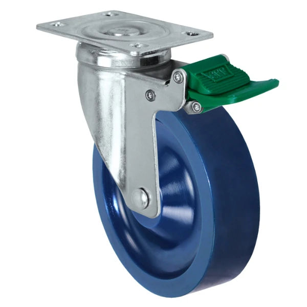 Durastar 5" x 1-1/4" Solid Polyurethane Swivel Caster - 400 lb Capacity, 2-3/8" x 3-5/8" Top Plate Durastar