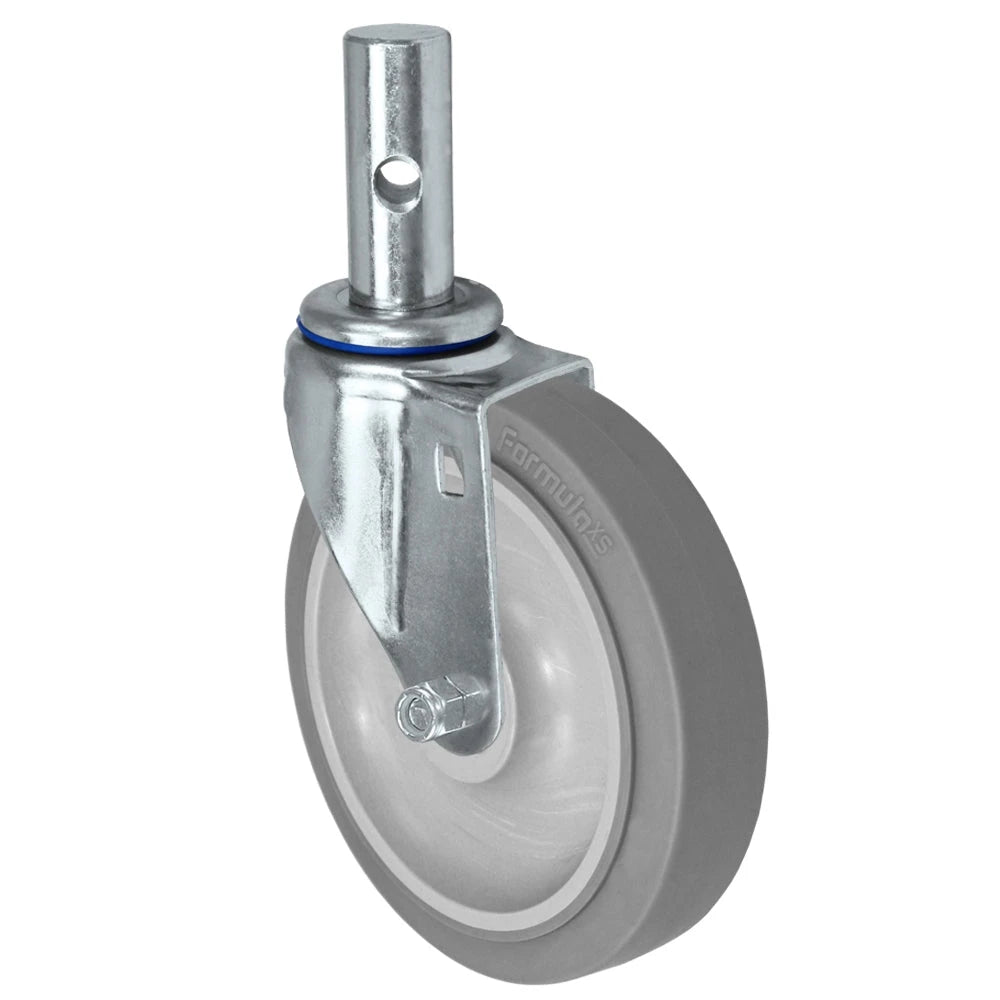 Durastar Light Medium Duty 26 Series - 5" x 1-1/4" FX Thermoplastic Rubber Round Stem Caster - 315 lb Capacity, Precision Small Thread Guards, & 1" x 2-1/2" Round Stem Durastar