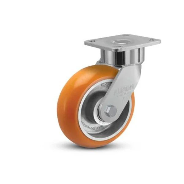 Albion Casters 6" x 2" Maintenance-Free Ergonomic Swivel Caster - USA Design with MAX Efficiency Orange Wheel & 4" x 4.5" Plate | 1250 lb Capacity Albion-Casters
