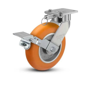 Albion 28AN08228SLFBK 8" x 2" Orange Ergonomic Caster with Brake – 1500 lb