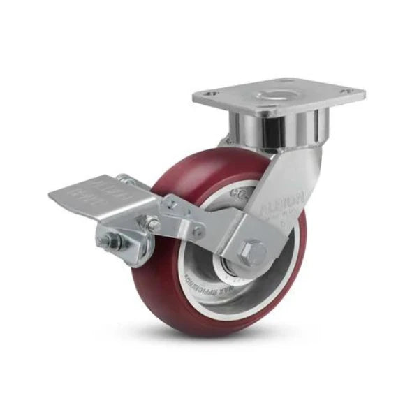Albion Casters 6" x 2" Maintenance-Free Ergonomic Brake Caster with MAX Efficiency Wheel, 1250 lb Capacity, 4" x 4.5" Plate - Made in USA | Model 28AX06228SFBK Albion-Casters