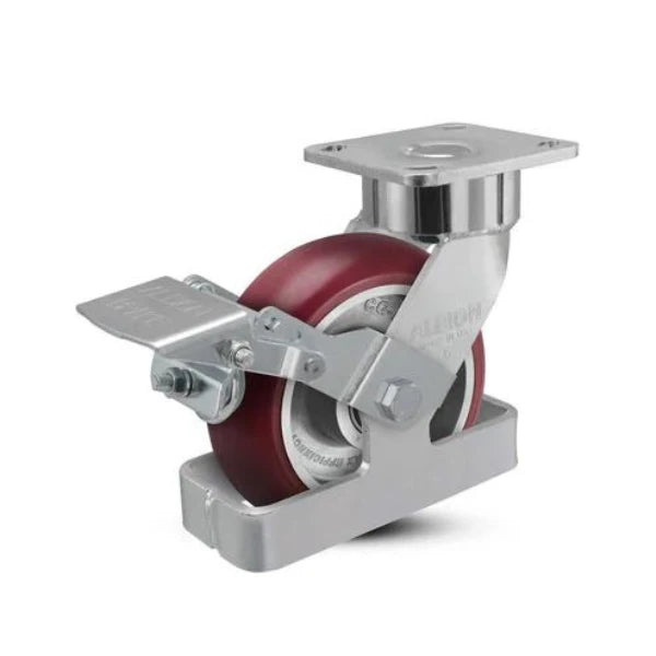 Albion Casters 6" x 2" Maintenance-Free Ergonomic Brake Caster with MAX Efficiency Wheel, Toe Guard, 1250 lb Capacity & 4" x 4.5" Plate - Made in USA | Model 28AX06228SFBKTO Albion-Casters