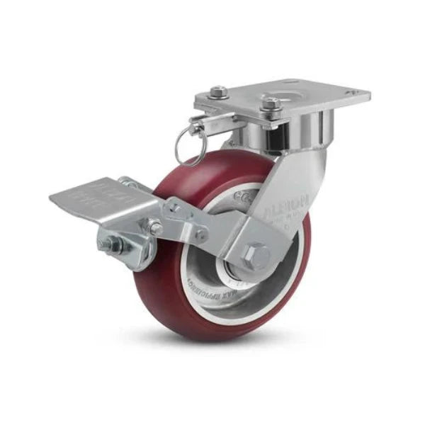 Albion Casters 6" x 2" Maintenance-Free Ergonomic Brake Caster with MAX Efficiency Wheel, Swivel Lock, and 4" x 4.5" Plate - 1250 lb Capacity, Made in USA - Model 28AX06228SLFBK Albion-Casters