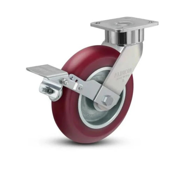 Albion Casters 8" x 2" Maintenance-Free Ergonomic Brake Caster - MAX Efficiency Wheel, 4" x 4.5" Plate, 1500 lb Load Capacity, 9.5" OAH - Made in USA Albion-Casters