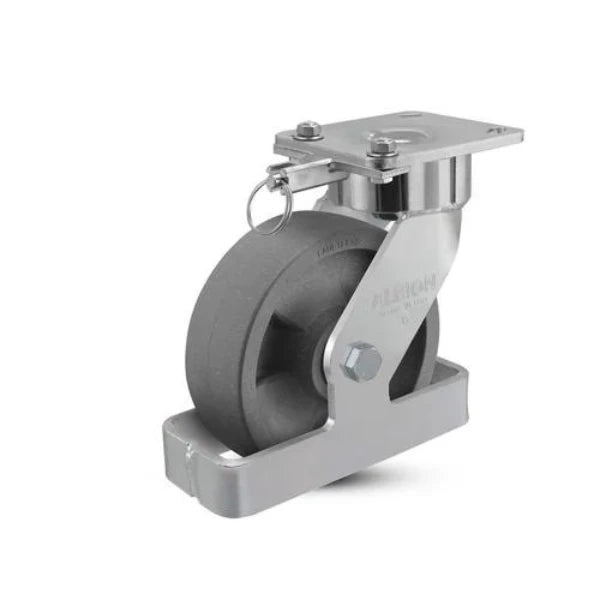 Albion Casters 6" x 2" Maintenance-Free Ergonomic Swivel Caster with Nylon Wheel, Toe Guard, and Swivel Lock - 1200 lb Capacity, 4" x 4.5" Plate, Made in USA - Model 28DT06228SLTO Albion-Casters