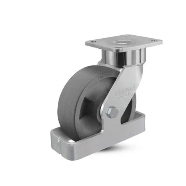 Albion Casters 6" x 2" Maintenance-Free USA Ergonomic Swivel Caster with Nylon Wheel, Toe Guard, Swivel Lock, 4" x 4.5" Plate - 1200 lb Capacity - Model 28DT06228STO Albion-Casters