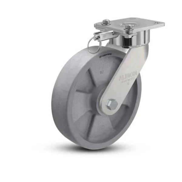 Albion Casters 8" x 2" Maintenance-Free - USA Swivel Caster with Nylon Wheel and Swivel Lock - 1400 lb Load Capacity, 4" x 4.5" Plate - Model 28DT08228SL Albion-Casters