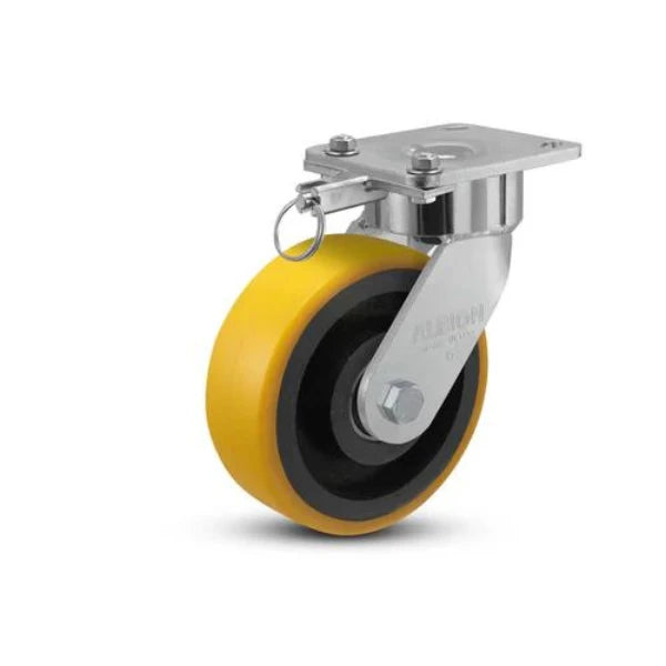 Albion Casters 6" x 2" Maintenance-Free Swivel Caster with HD Poly on Iron Wheel, Swivel Lock, and 4" x 4.5" Plate – USA-Made, High-Durability 1500 lb Load Capacity Albion-Casters