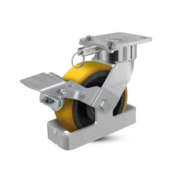 Albion Casters 6" x 2" Maintenance-Free Brake Caster | HD Poly on Iron Wheel with Toe Guard & Swivel Lock | 1500 lb Load Capacity | Made in USA Albion-Casters